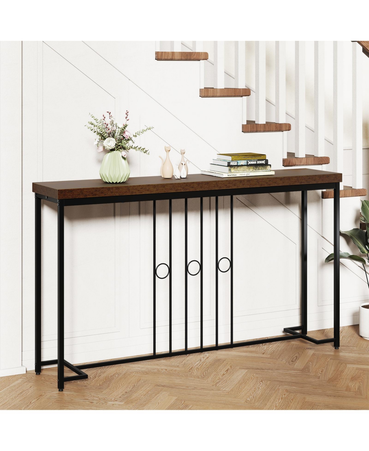 Slickblue Industrial 55" Console Table with Sturdy H-Frame Design