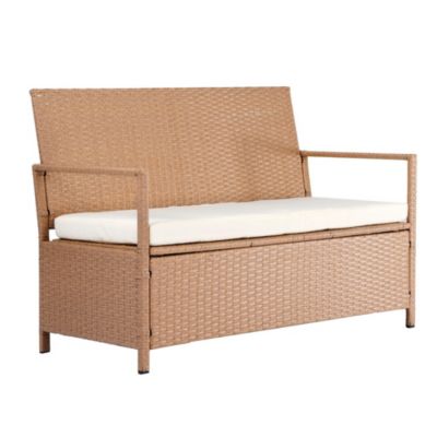 2-Person Rattan Storage Bench with Lift Lid and Cushion