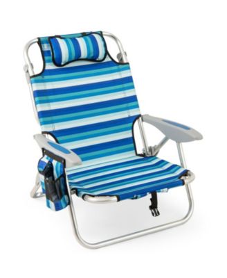 4-Position Folding Beach Chair with Cooler Bag and Headrest