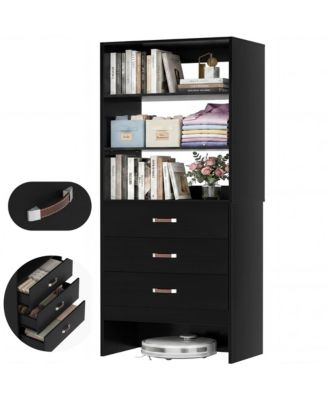 Bookshelf Cabinet with 3-Drawers and Shelves, Wooden Closet Organizer