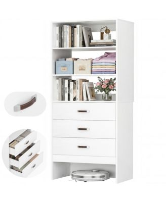 Bookshelf Cabinet with 3-Drawers and Shelves, Wooden Closet Organizer