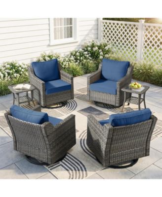 6 Piece Outdoor Wicker Patio Furniture Set,High Back Swivel Rocker Patio Chairs with 4" Thickened Cushions and Side Table