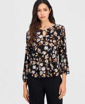 Petite Printed 3/4 Sleeve Keyhole Top
