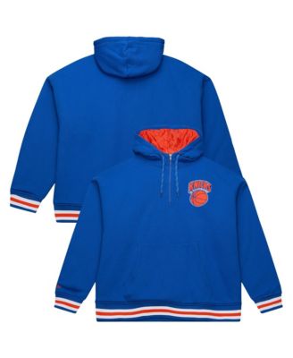 Mitchell Ness Men's Blue New York Knicks Throw It Back Quilted Fleece Quarter-Zip Hoodie