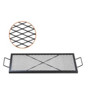 X-Marks Fire Pit Grill Grate, 32 x 15 inches Rectangle Q235 Steel Cooking Grid with Handle