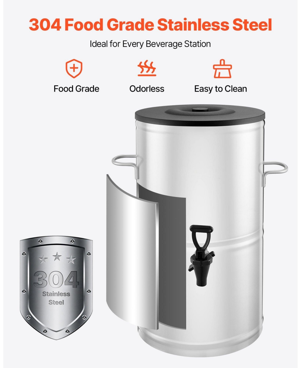 Cozito Iced Tea Dispenser, 4 Gal 15L 304 Stainless Steel Beverage Server