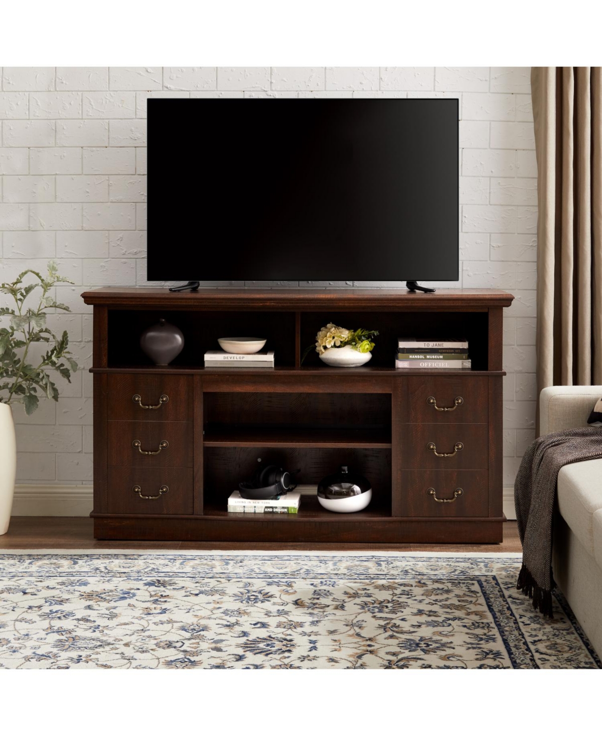 Rainsken Retro Tv Stand with Storage, for Tvs up to 65inch, TV Stand for Media, with Shelf, for Living Room Bedroom