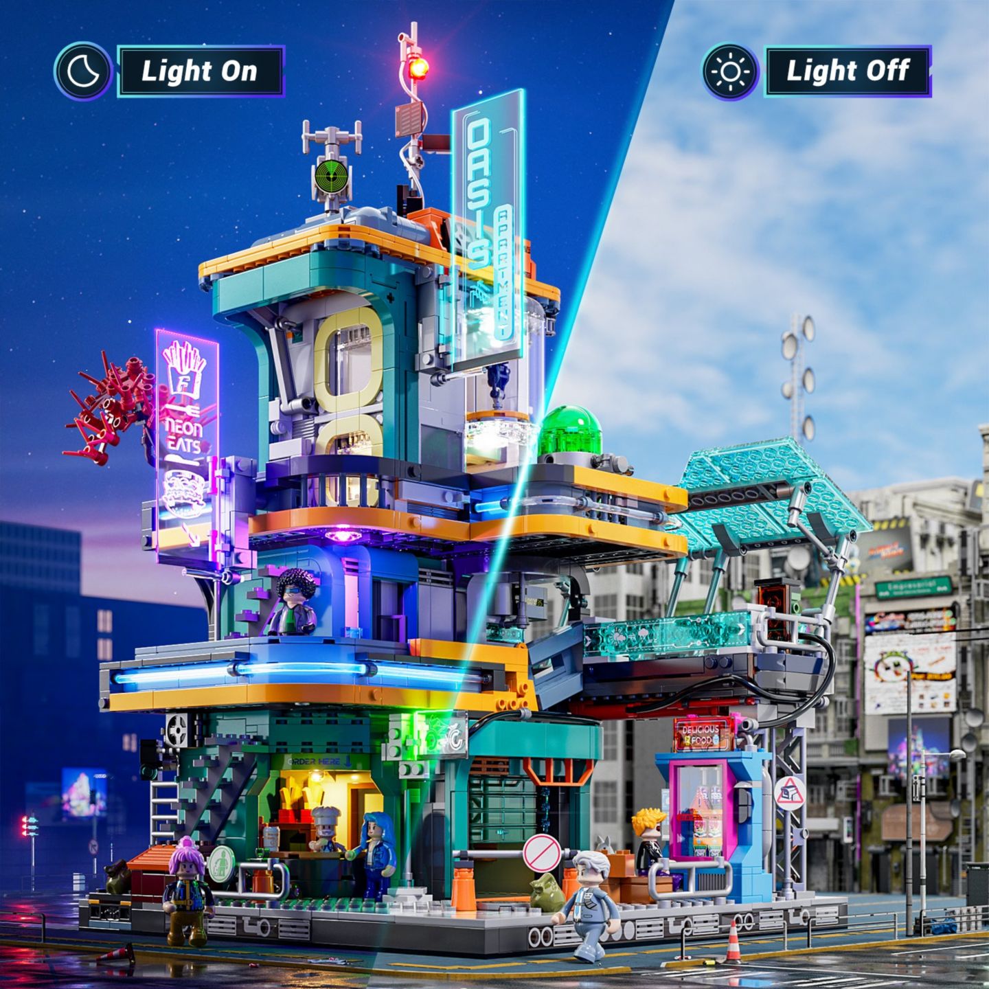 Детский конструктор Lumibricks Cyberpunk Light-Up Two-Story Oasis Apartments 2524-Piece Building Set, Ages 18+ — фото 4