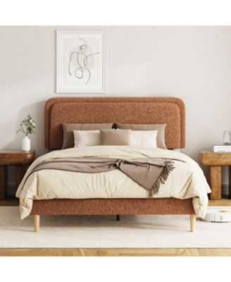Platform Bed Frame, with Height-Adjustable Headboard, Quiet Design, Upholstered Teddy fabric, No-Spring Mattress Compatible