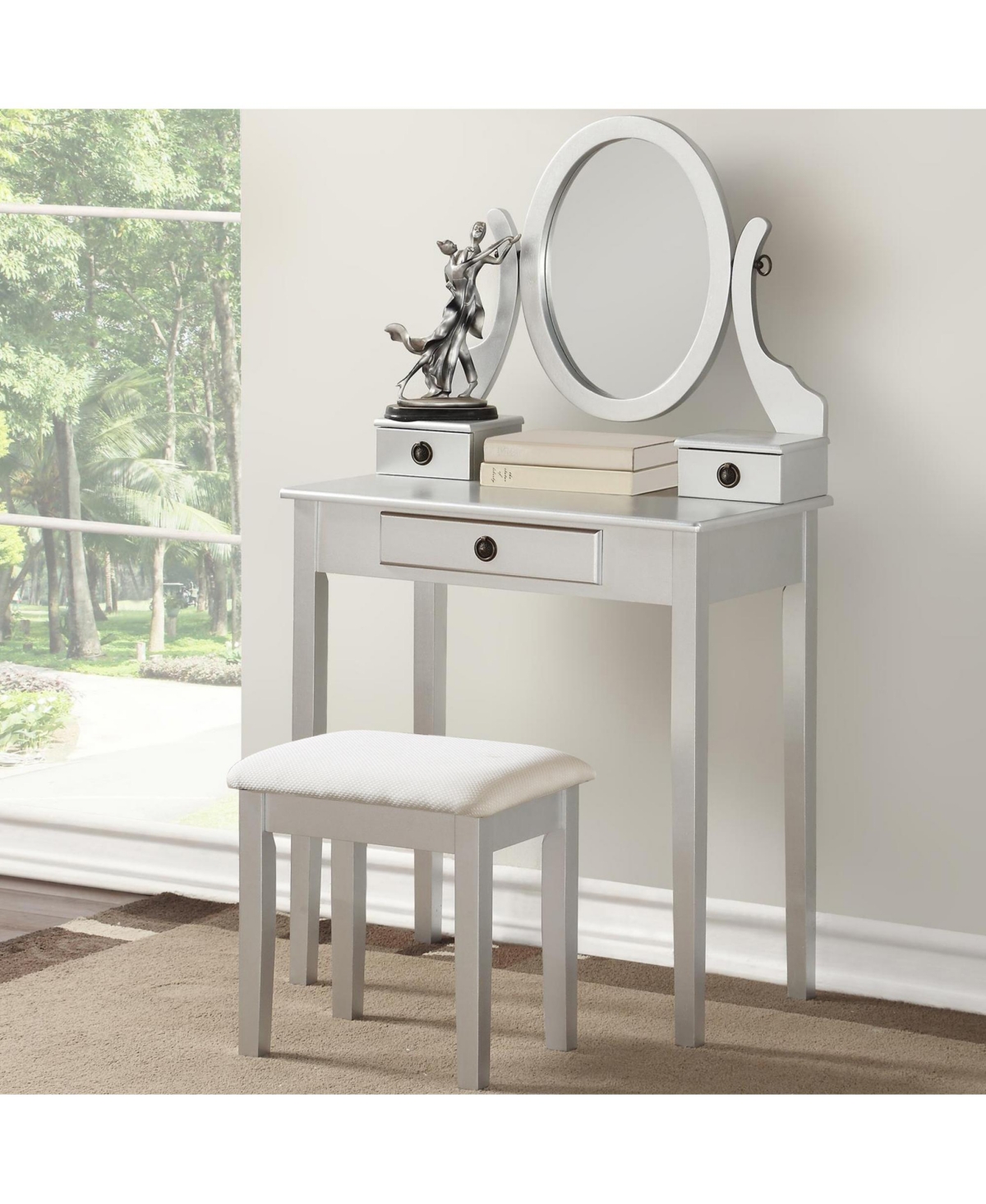 Rainsken Wood Makeup Vanity Desk and Stool Set