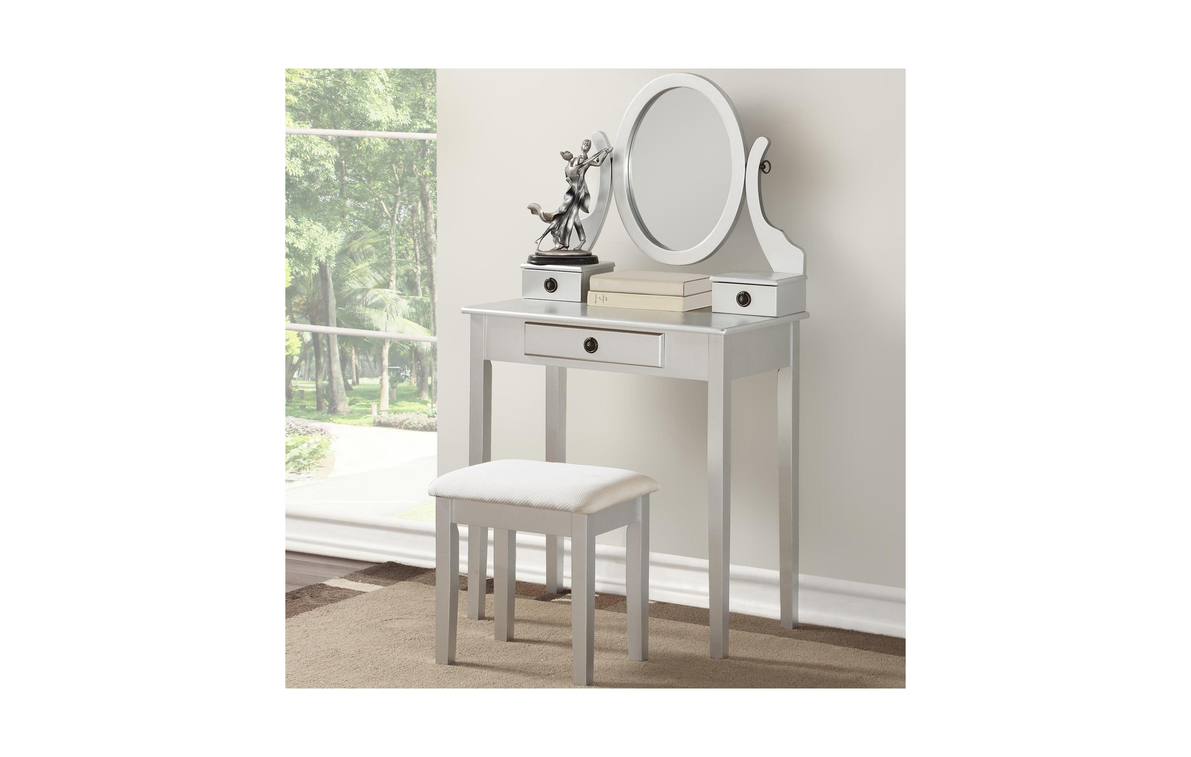Rainsken Wood Makeup Vanity Desk and Stool Set