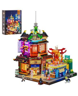 1987 Pcs Cyberpunk Japanese Izakaya Neon City Building Bricks Future Pub LED Light Model Set