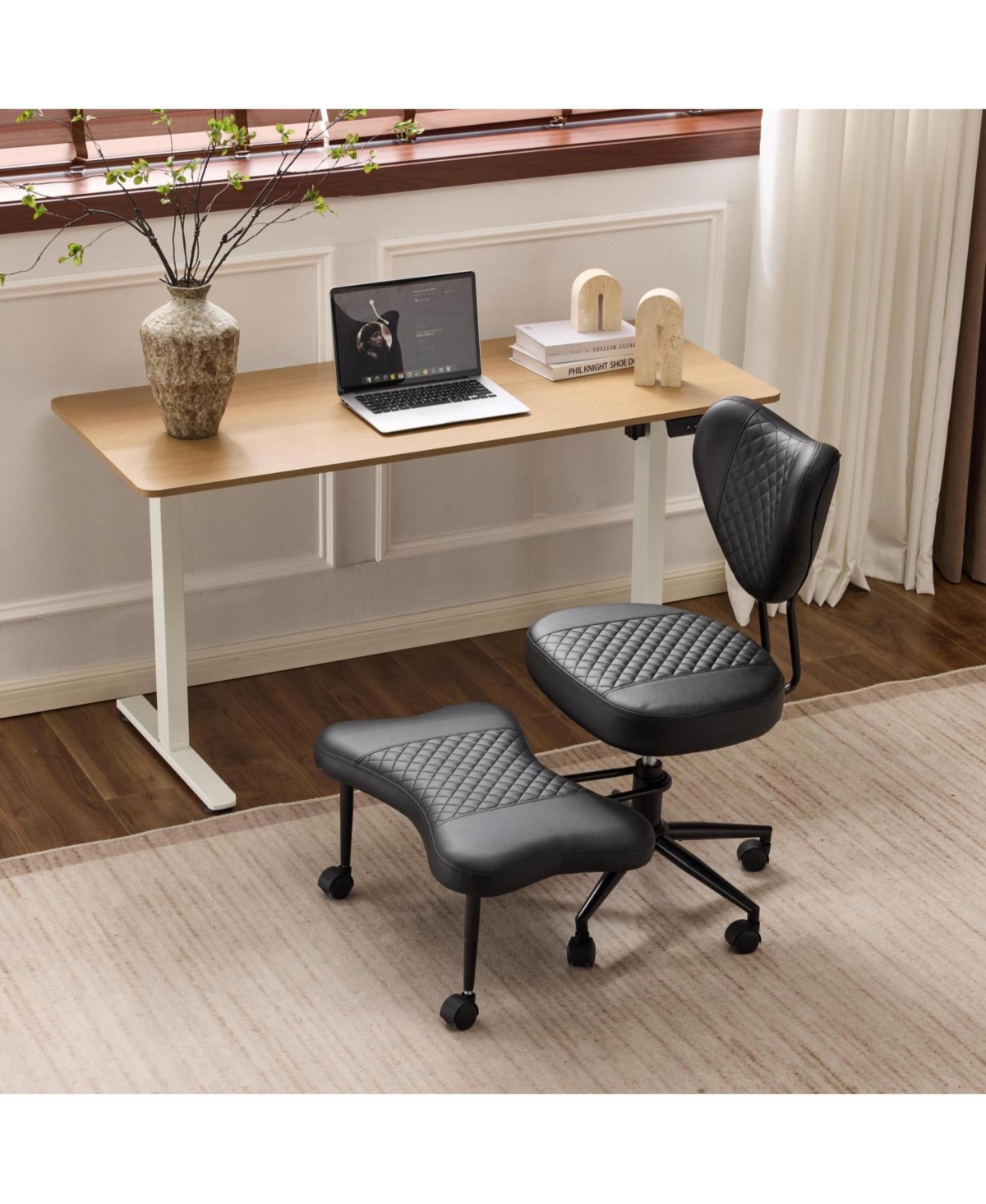 Rainsken Meditation chair, Pu Leather fabric, with lumbar support and a height, Heart-Shaped Backrest, Adjustable Height, for Office, Study