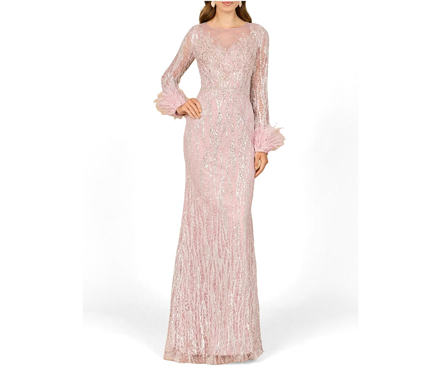 Женское платье Lara Long Sleeve Sheath Gown with Feathers, цвет: Фиолетовый туманный — фото 1