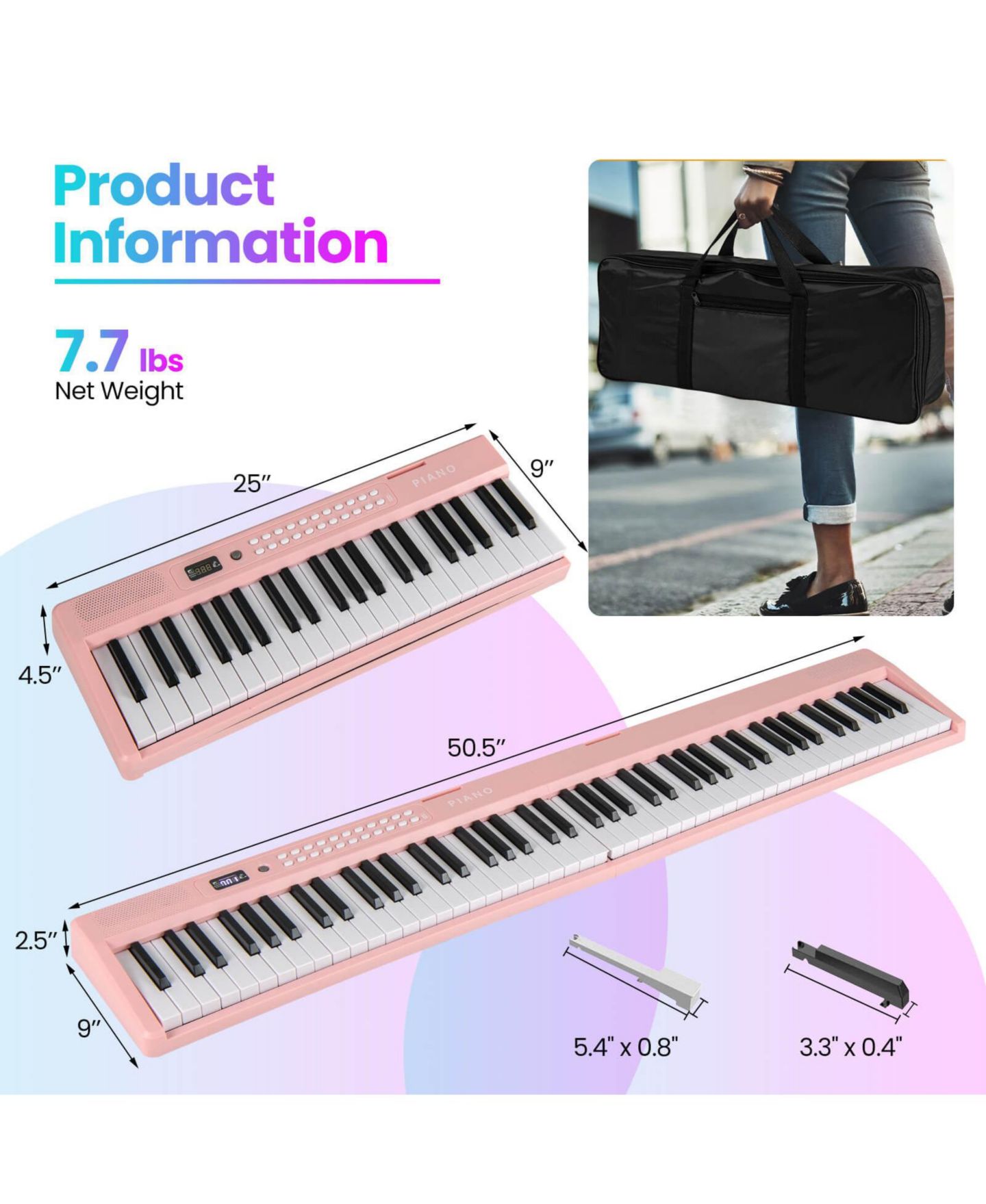 Детская игрушка Costway 88 Key Folding Piano Keyboard with Wireless MIDI Dual Speakers 1000 — фото 5
