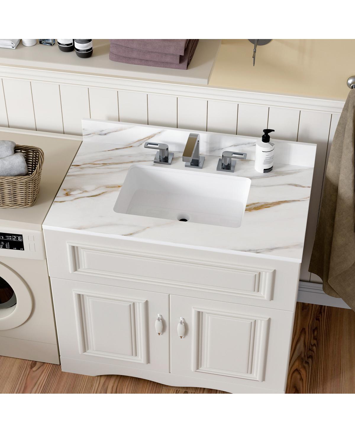 Sillysis Sintered Stone Bathroom Vanity Top with Rectangular Sink, Carrara Marble Look, Water and Stain Resistant, 4" Backsplash