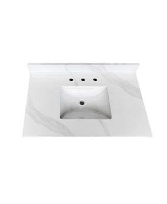 Quartz Bathroom Vanity Top with Undermount Sink, Carrara Marble Look, 4" Backsplash, Stain and Water Resistant, Multiple Sizes