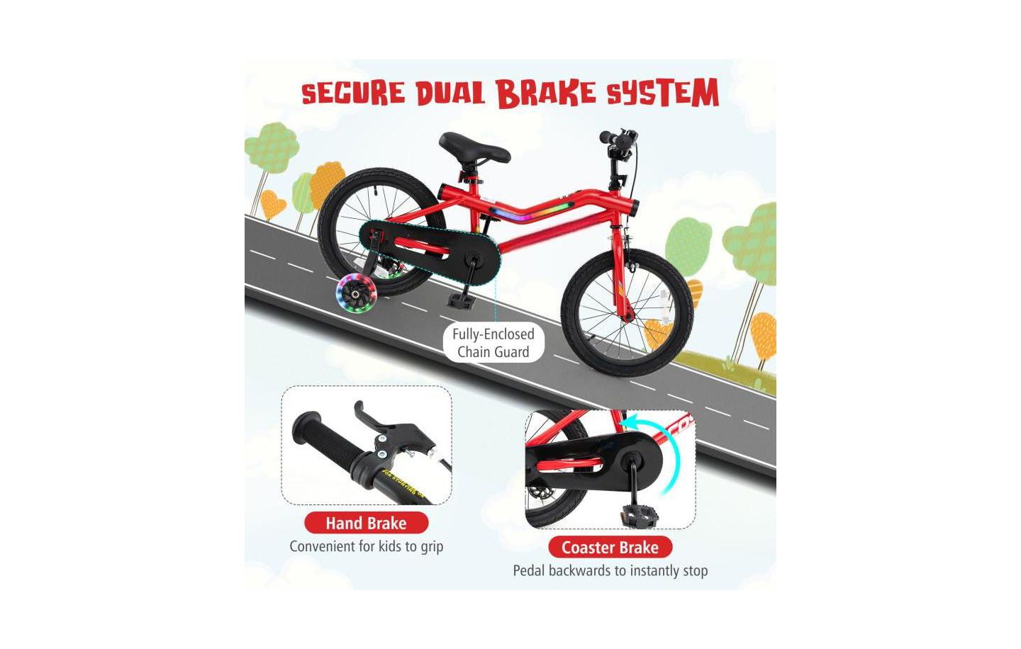 Детская игрушка HONGGE 16 Inches Kids' Bike with LED Lights, Training Wheels & Adjustable Seat, Ages 4-7, цвет: Красный — фото 6