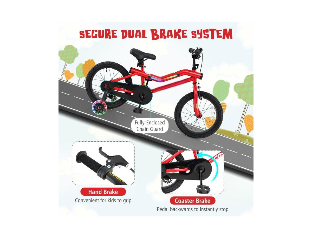 Hongge 16 Inches Kids Bike with Led Lights, Adjustable Carbon Steel Bicycle-4-7 Years