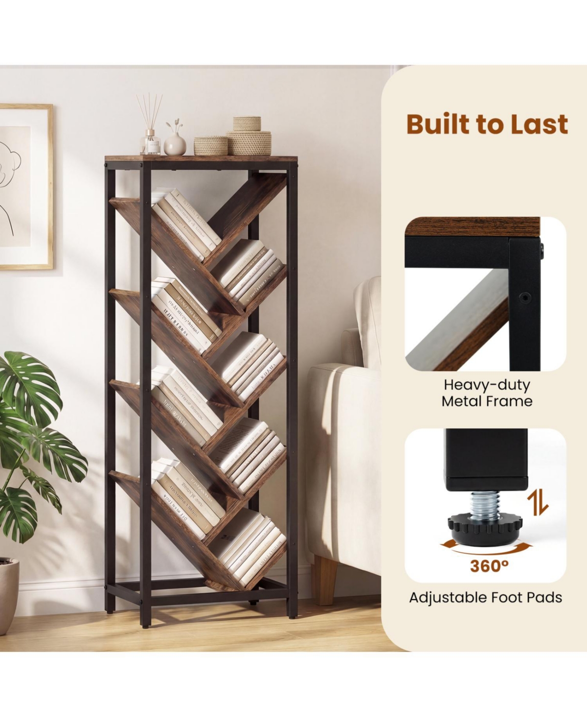 Slickblue 9 Tier Freestanding Bookcase for Hardcover Book Storage