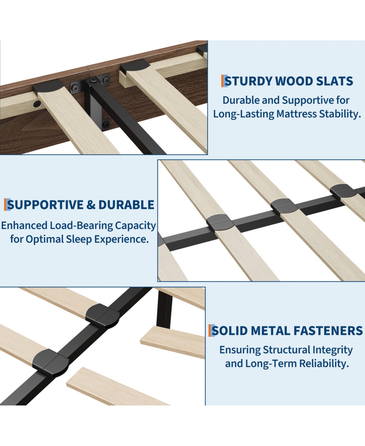 homfan Platform Bed Frame with Wood-Grain Finish, Wooden Slat Support, Low Profile Design