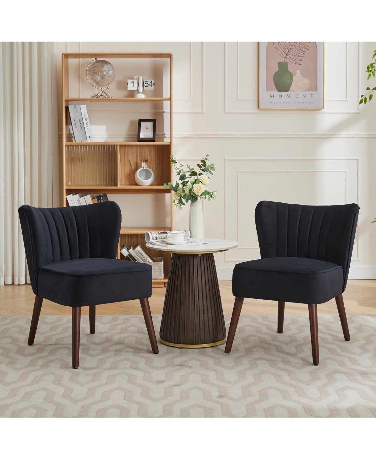 homfan Smooth Armless Chair, Upholstered Chair with Wood Legs and Adjustable Feet, Soft Cushion, 300lb Capacity, Bedroom, Office