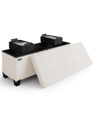 43 Inch Leatherette or Fabric Finish Ottoman Storage Bench with Storage Bins