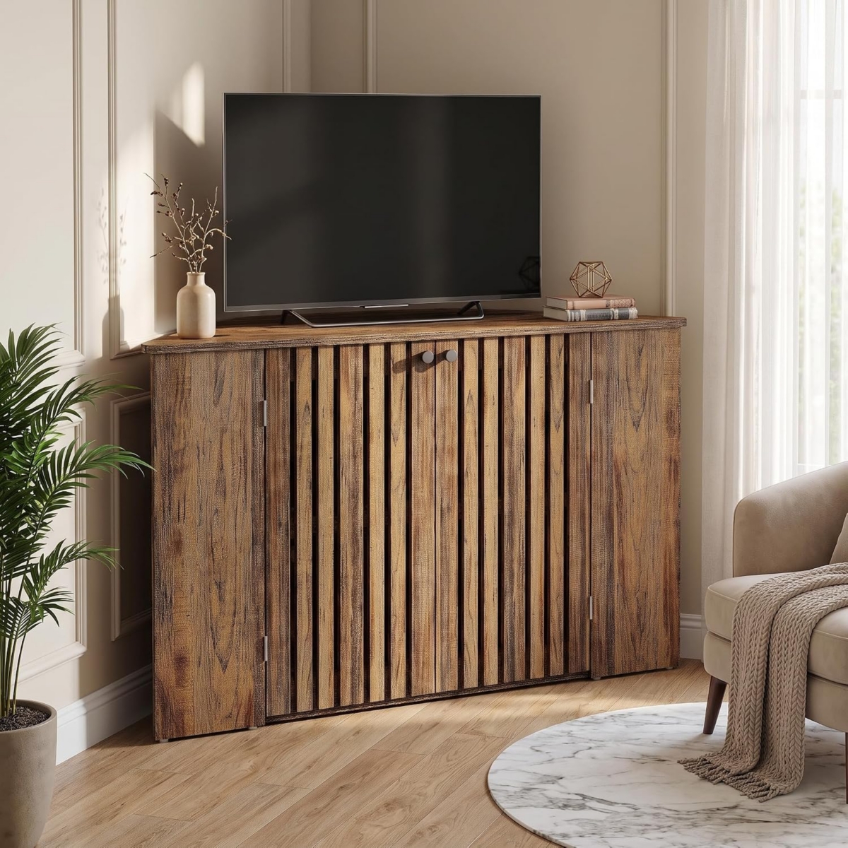 Tribesigns 63-Inch Tv Stand, Farmhouse Entertainment Center with Open Storage Shelves