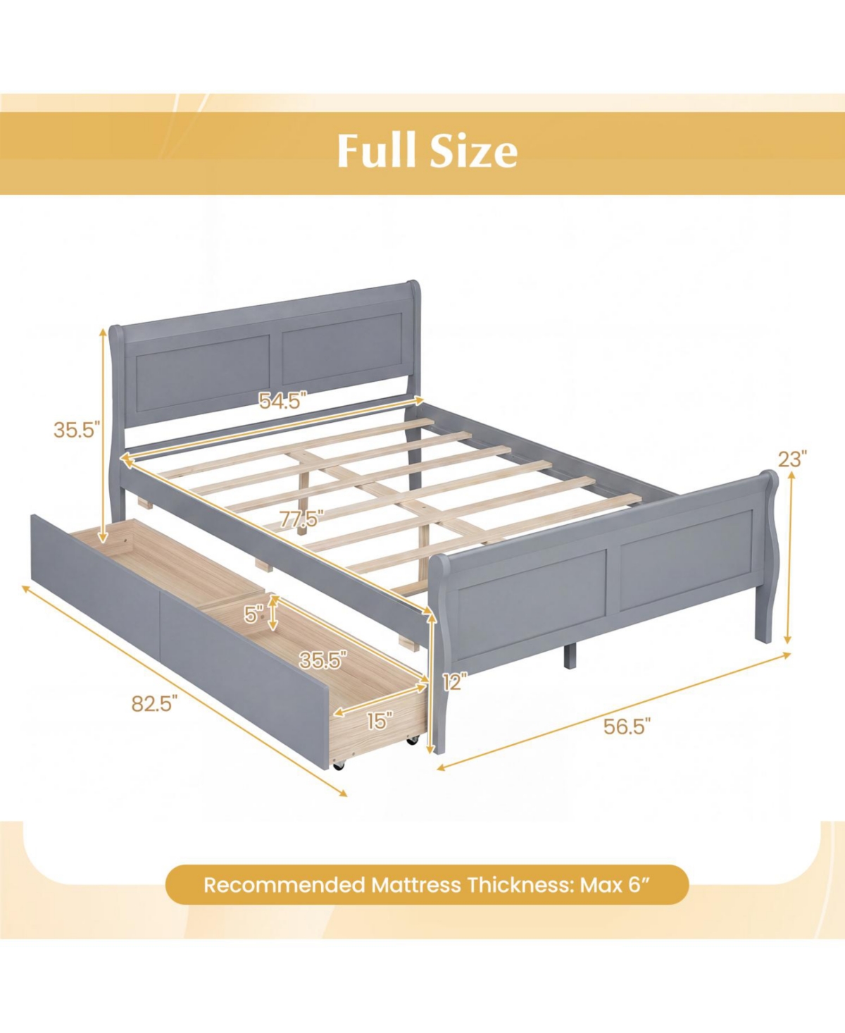 Slickblue Wooden Bed Frame with Built-In Storage Drawers and Footboard