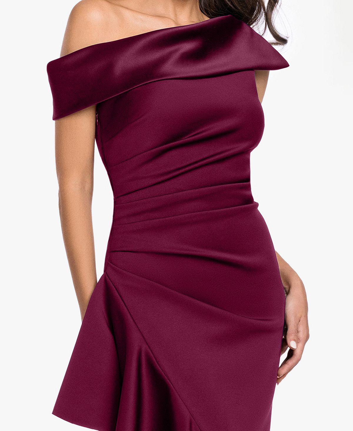 Betsy & Adam Petite Asymmetrical One-Shoulder Ruffle Gown Dress view 3 — MAYCSS fashion products