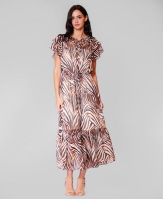 Women's Crewneck Flutter-Sleeve Midi Dress