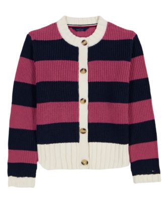 Girls' 7-16 Long-Sleeve Button Stripe Sweater