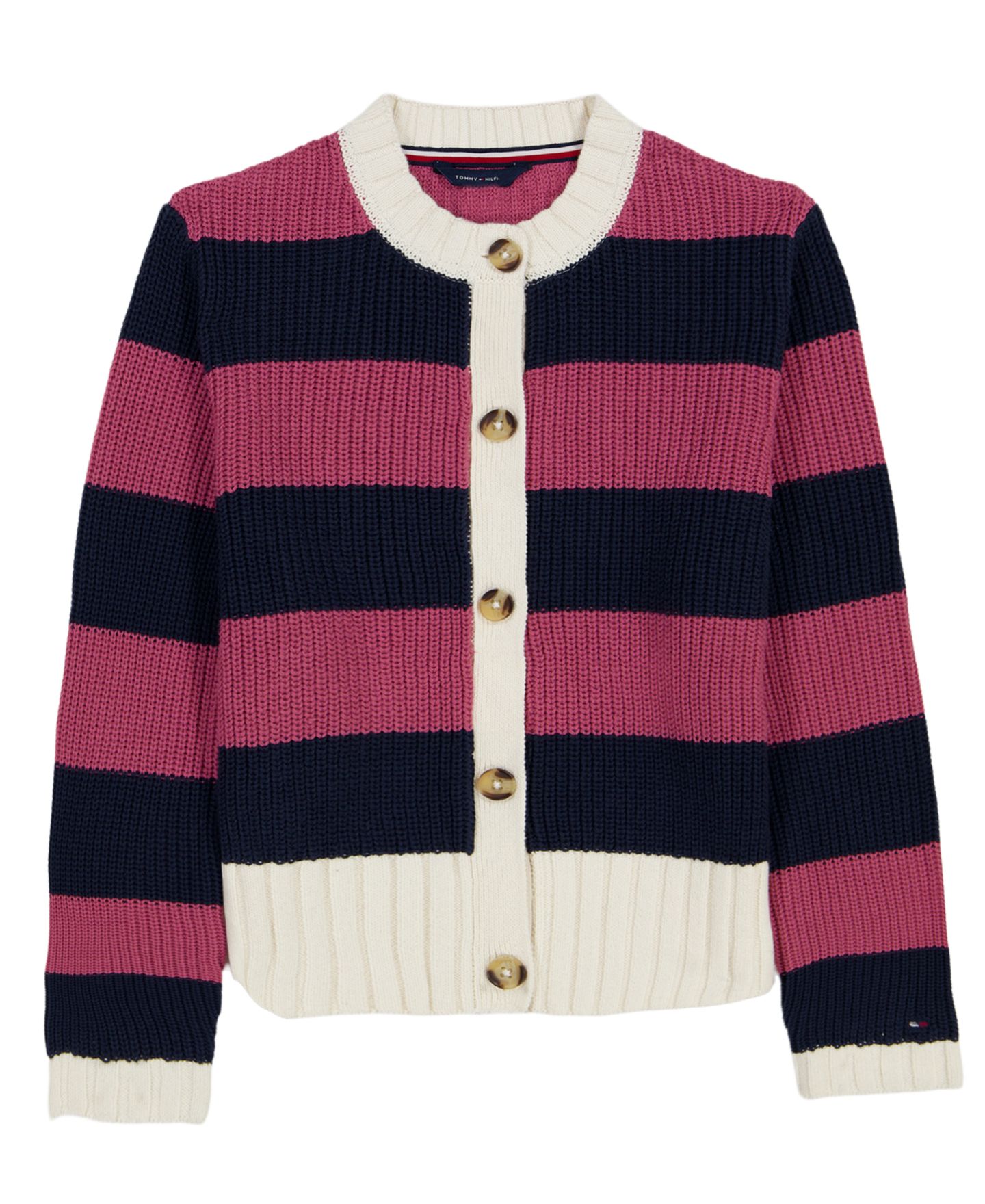 Свитер Tommy Hilfiger Long-Sleeve Button Stripe для девочек, цвет: Тёмно-синий / Фиолетовый — фото 1