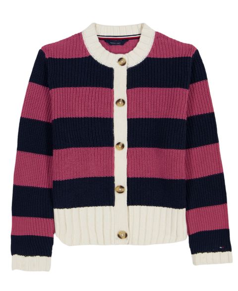 Свитер Tommy Hilfiger Long-Sleeve Button Stripe для девочек, цвет: Тёмно-синий / Фиолетовый