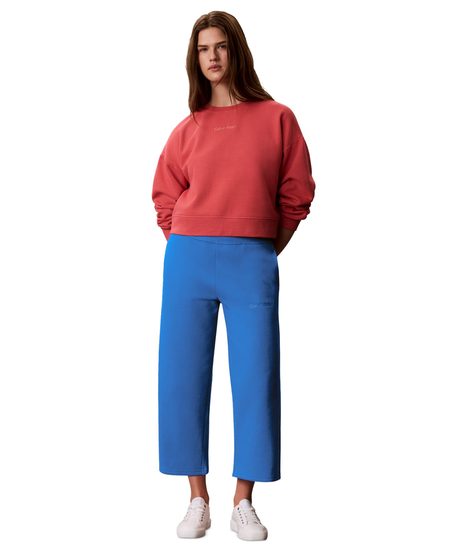 Женские брюки Calvin Klein Performance Cropped Wide-Leg Sweatpants, цвет: Океанский — фото 2
