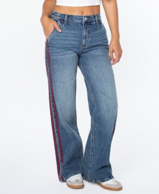 Juniors' Side-Striped Wide-Leg Jeans