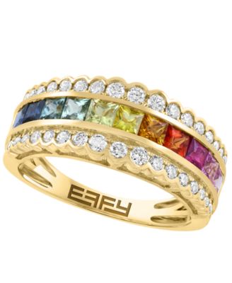 Multi-Sapphire (1 ct. t.w.) & Diamond (3/8 ct. t.w.) Ring in 14k Yellow Gold