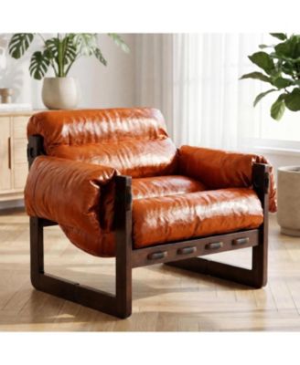 Modern Leather Accent Chair, Removable Padded Armrests, Solid Wood Frame Armchair, for Living Room, Bedroom, Lounge, Reading Room