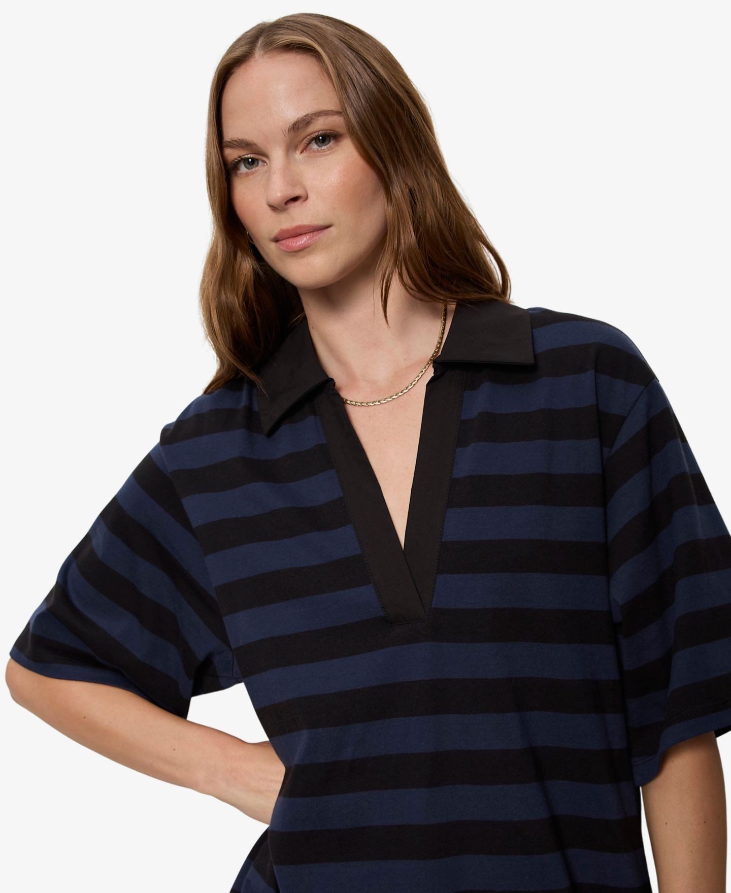 Женское платье Sanctuary Striped Oversized Spread Collar T-Shirt-Dress, цвет: Чёрный / Тёмно-синий — фото 4
