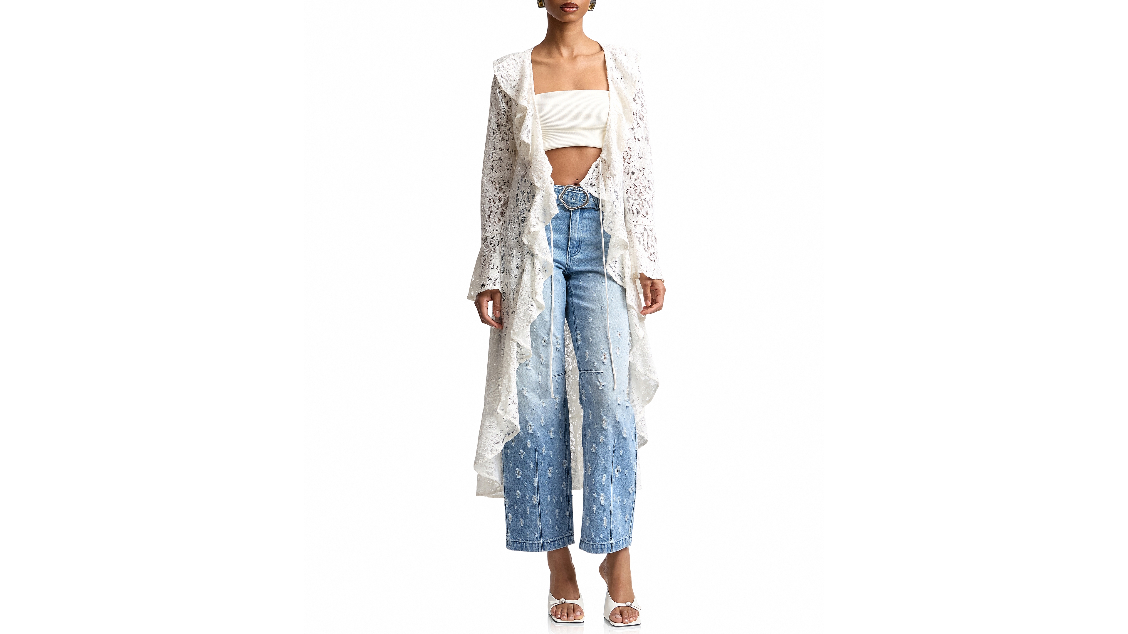 Avec Les Filles Women's Ruffle Tie Front Topper