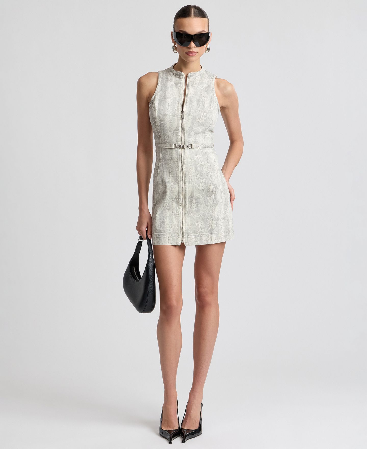 Женское платье Avec Les Filles Zip-Front Snake Print Denim Dress, цвет: Экрю — фото 2