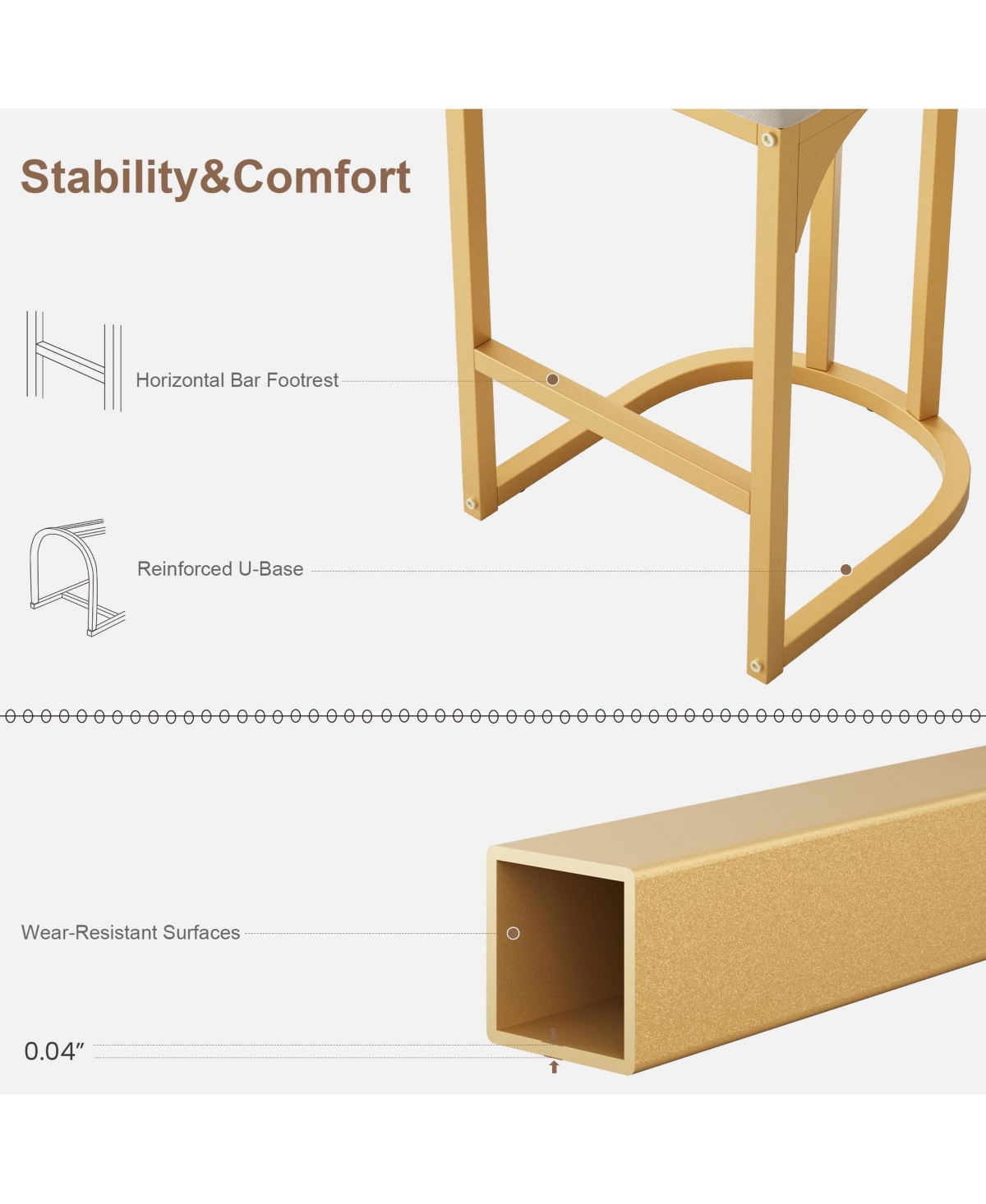 homfan Set of 6 Gold Bar Stools