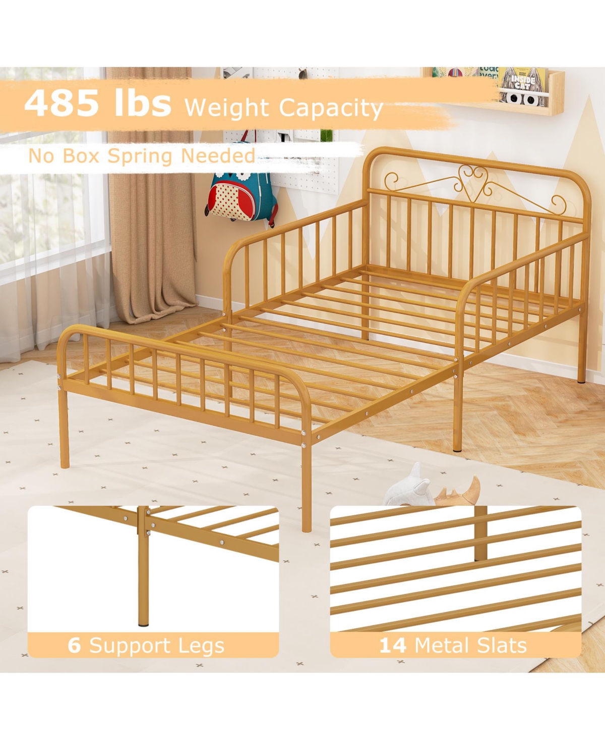 Slickblue Twin Size Bed Frame with Headboard and Safety Side Guardrails