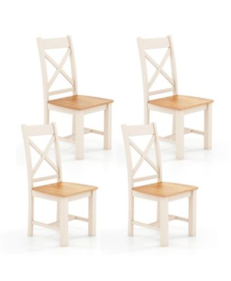 Modern Wooden Dining Chairs Set of 4 w/ High Back Rubber Wood Frame Armless