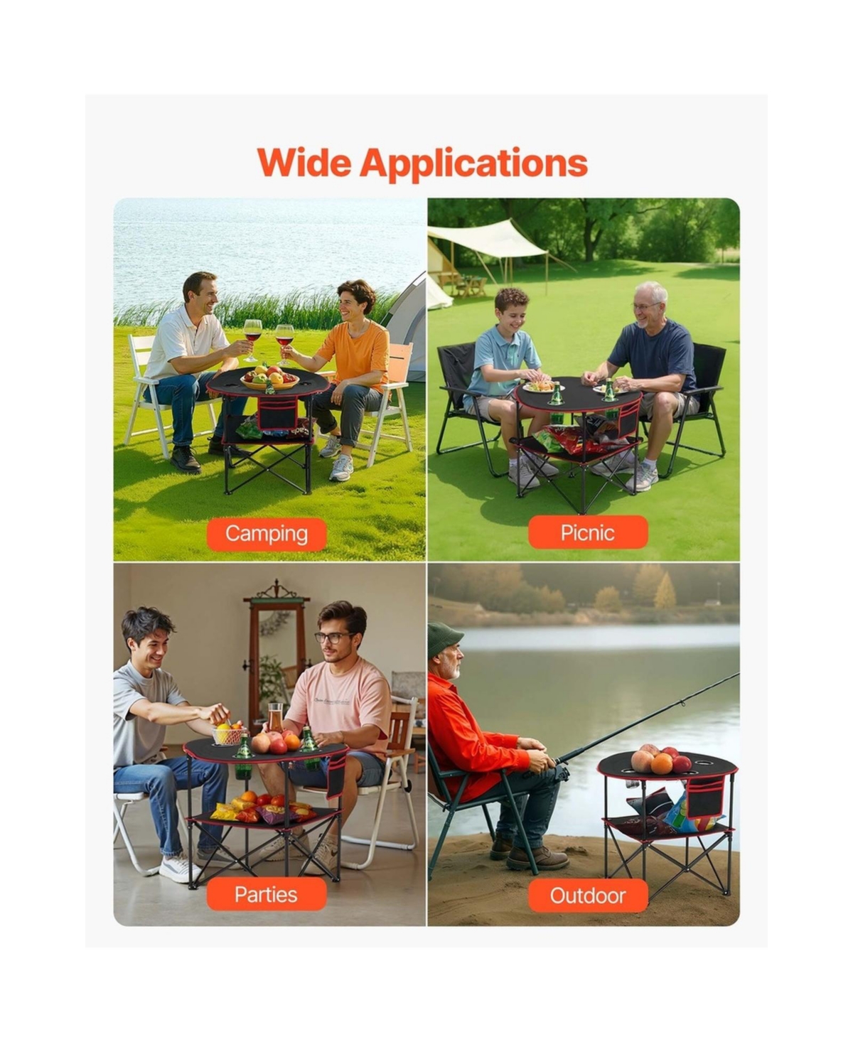 Sugift Folding Camping Table Portable Oxford Round Picnic Table 4 Cup Holders