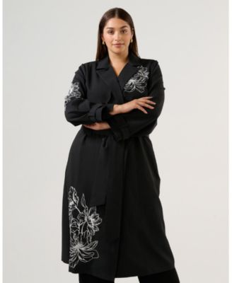Women's Monet Embroidered Belted Full-Length Trench