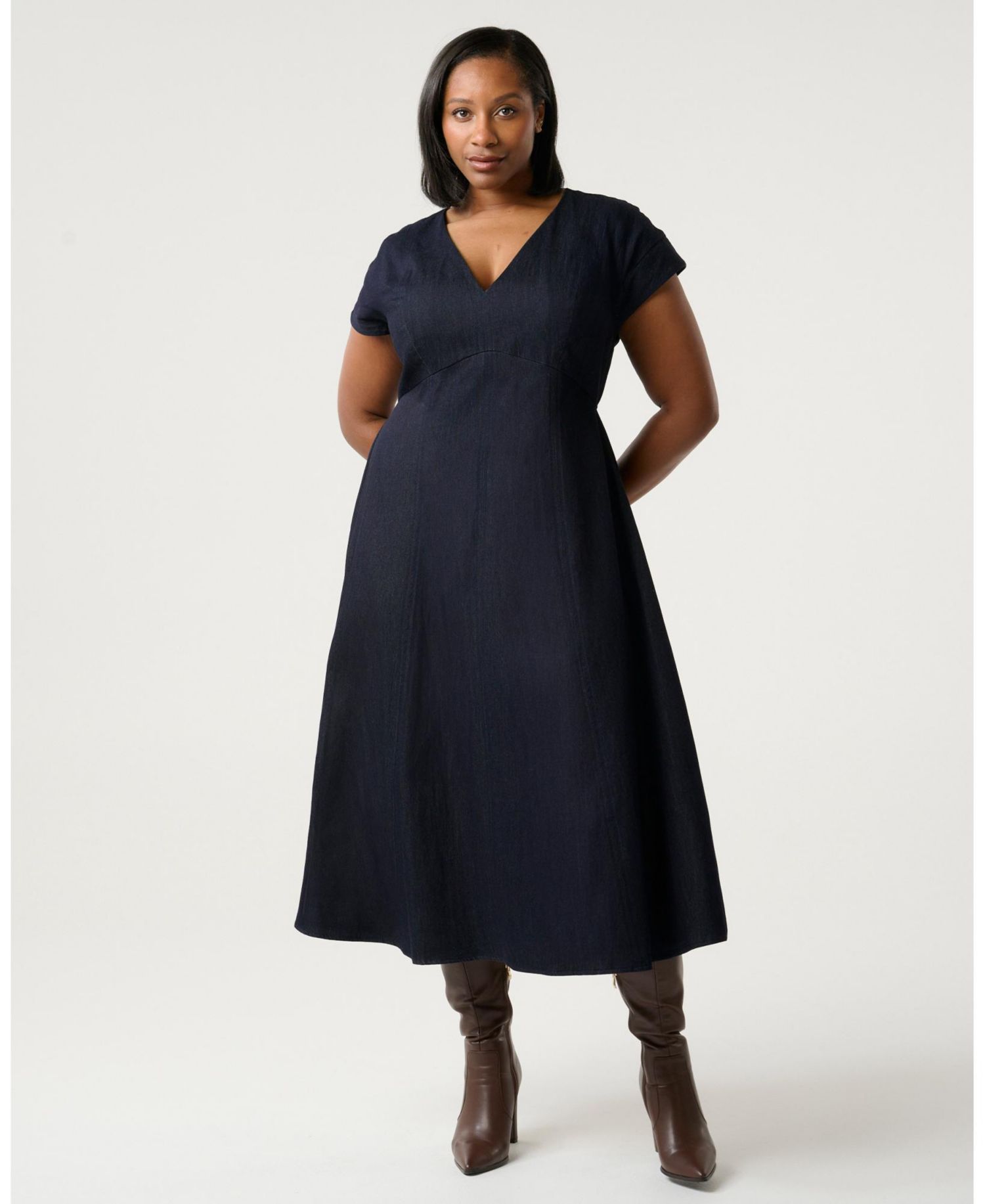 Women's Abbie Denim Short Sleeve Midi Dress