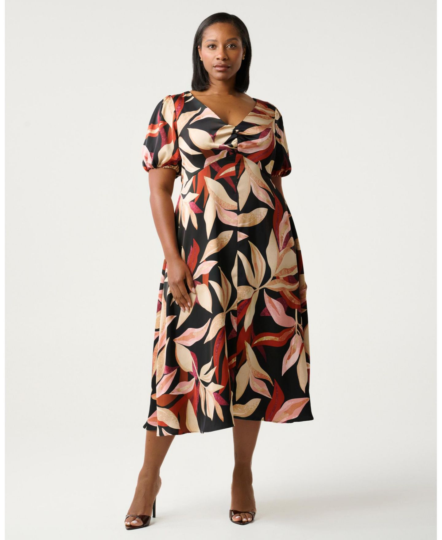 Женское платье ESTELLE Laura Print V-Neck Puff Sleeve Midi, цвет: Ягодный — фото 4