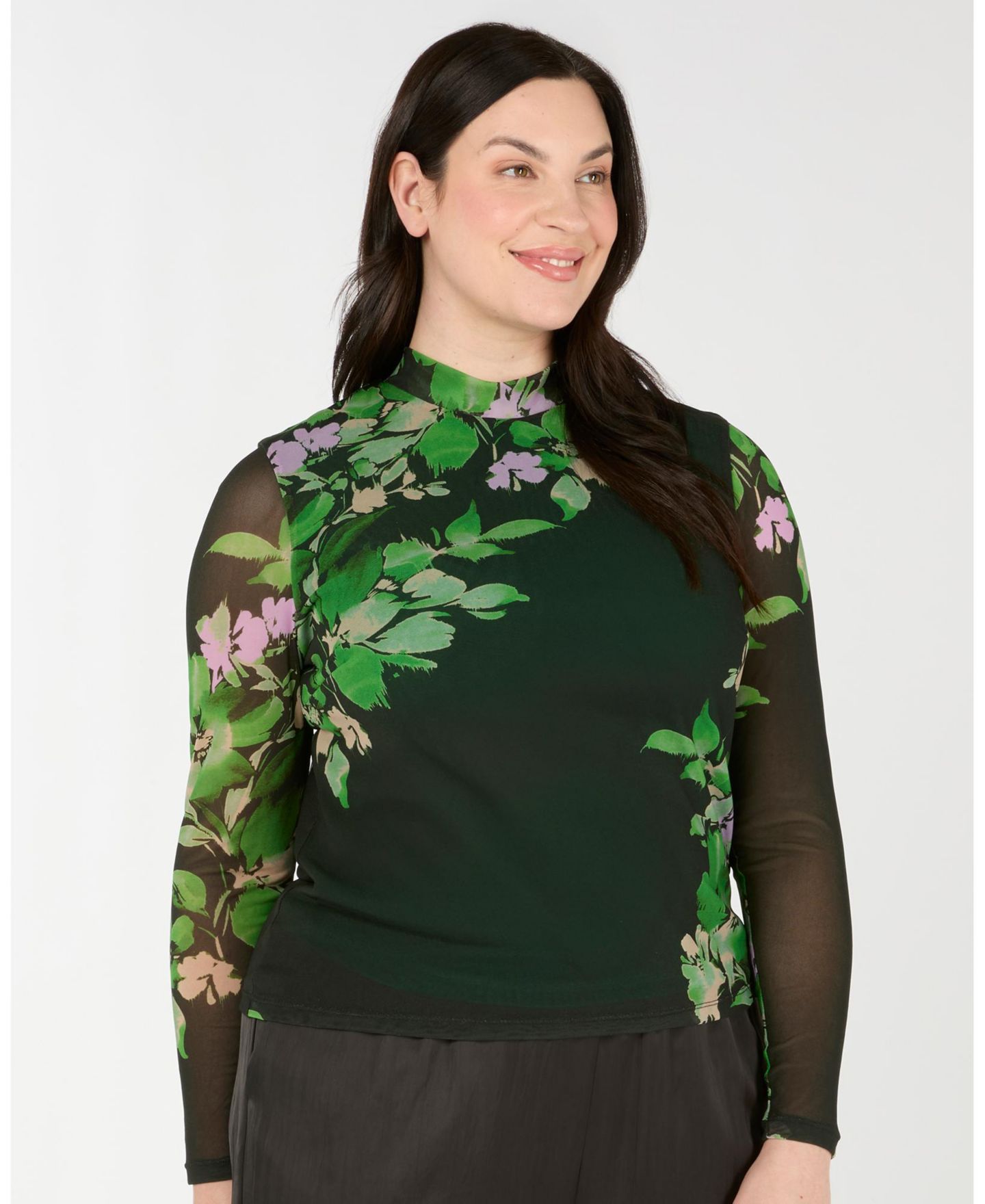 Женский топ ESTELLE Fiora Floral Sheer Long Sleeve Mock Neck Mesh, цвет: Ivy Fleur — фото 2