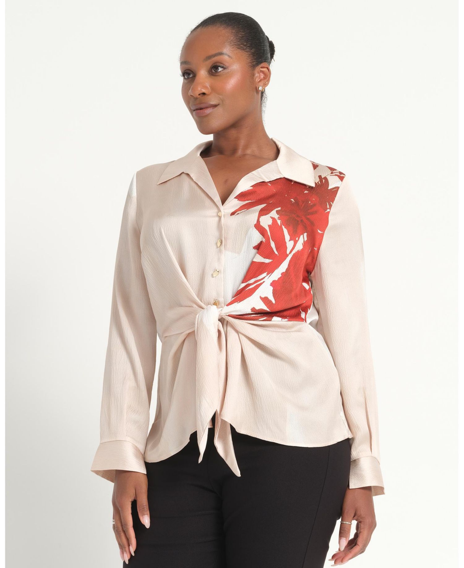 Women's Maisie Floral V-Neck Button Tie-Front Shirt